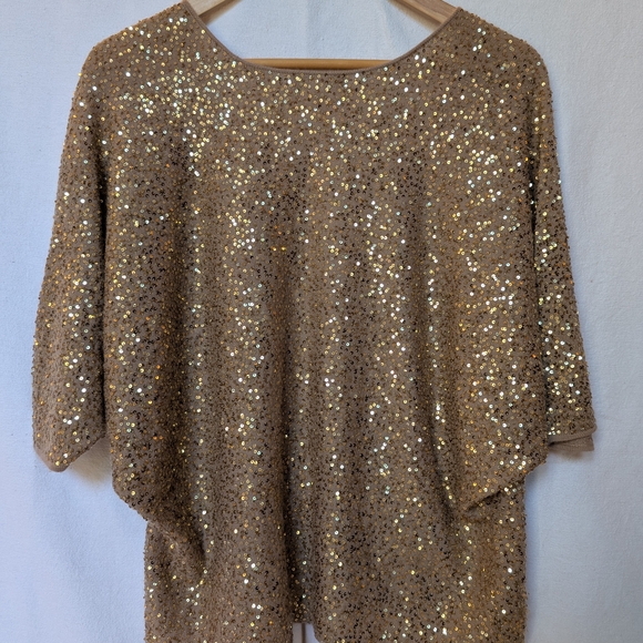 LaRok Gold Sequin Sweater Batwing Cardigan, Size Small - Picture 8 of 15